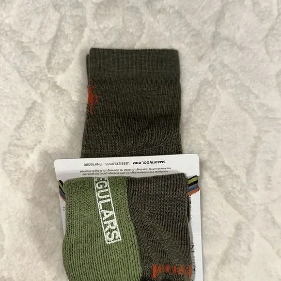 SmartWool S Unisex Camo Army Winter Moss Green Everyday Ribbed Wool Crew Socks - Picture 4 of 9